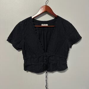 We The Free Riviera Top Size Small Black Free People Crop Short Sleeve Boho Lace
